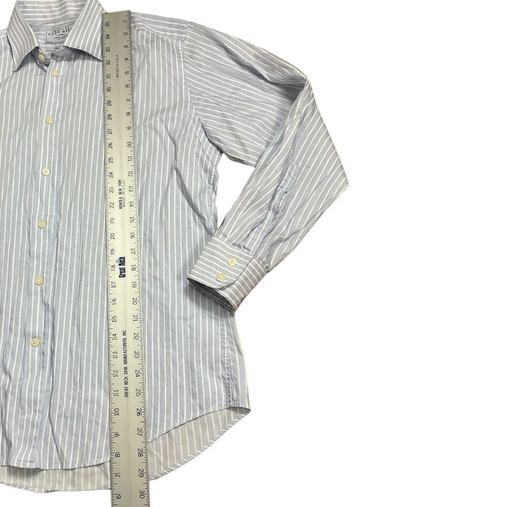 Charles Tyrwhitt Shirt Mens 16.5/33 Blue Stripe Button Up Tailored Fit - Picture 2 of 8